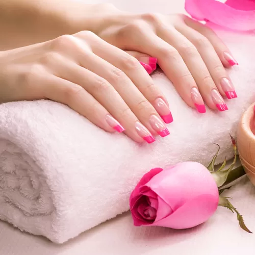 Close-up of a finished nail enhancement set